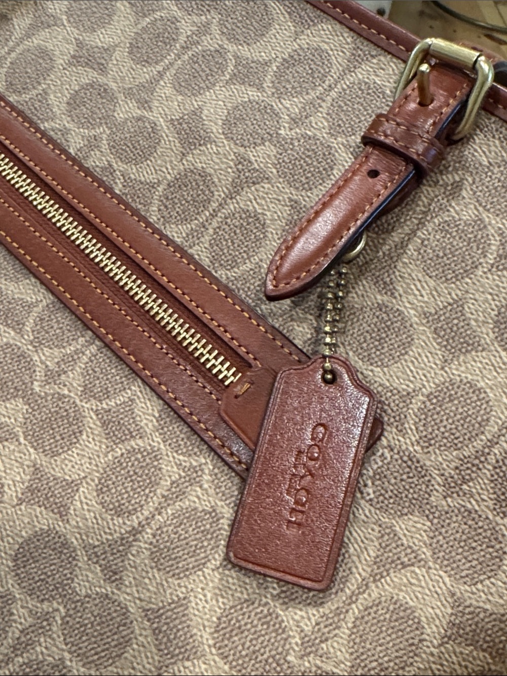 Coach Bag Taylor Brown Signature Coated Canvas Tote with Leather Trim - Picture 16 of 17